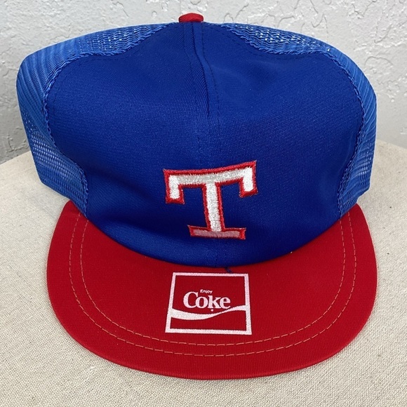 Vintage Texas Rangers Coca Cola MLB Snap Back Adjustable Trucker Flat Brim Hat - Picture 2 of 8